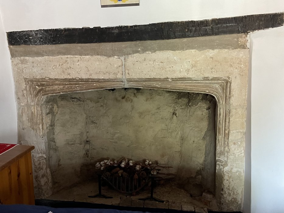 The stone fireplace