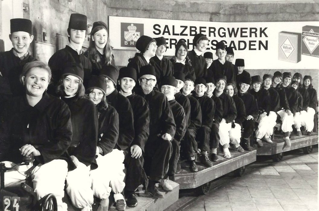 Wheatley Secondary School visit to Saltzburg. Ready to enter the salt mines 1969