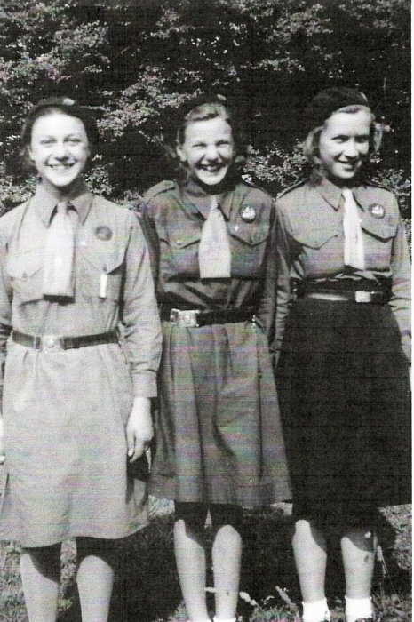 Photo of three Girl Guides c.1948